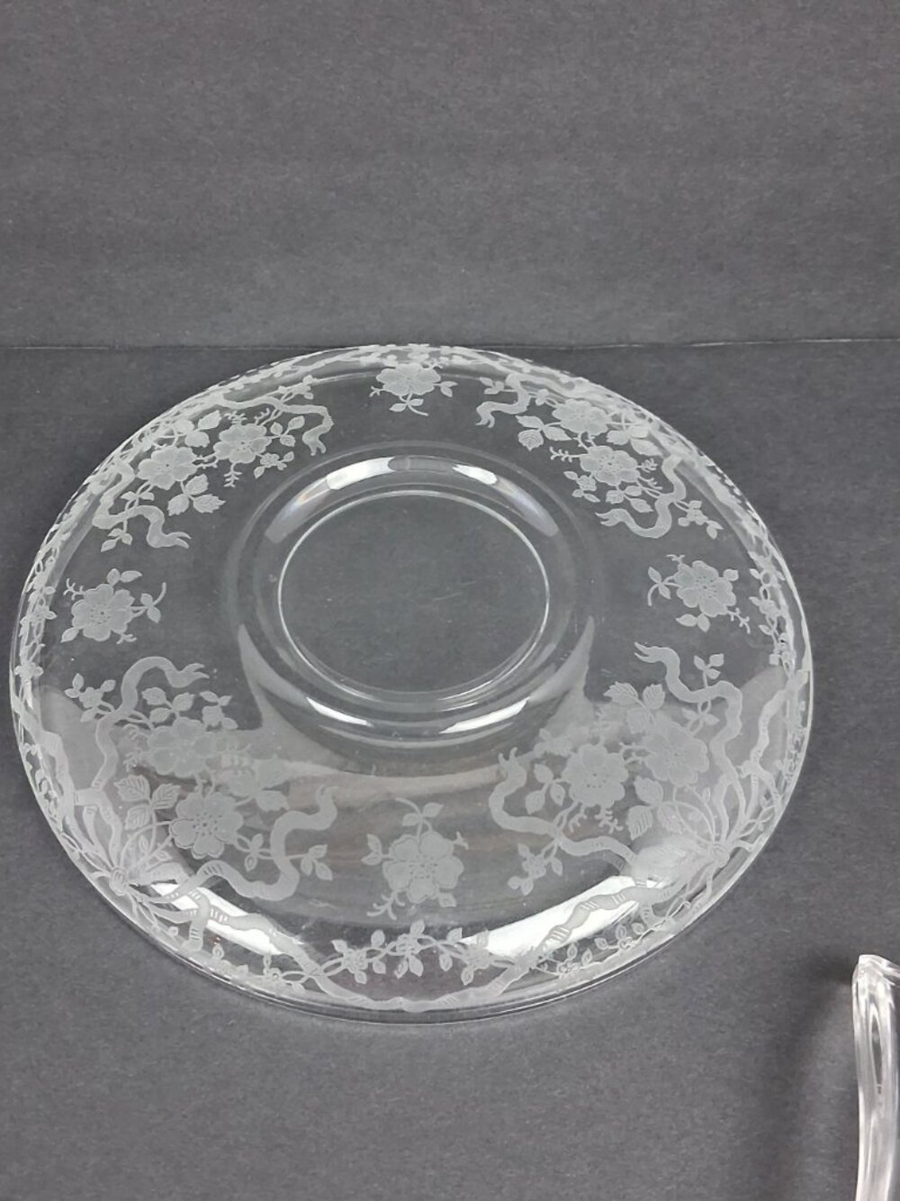 VTG 1940's Fostoria Romance Etched Crystal Mayonnaise Set Florals & Ribbons - Picture 11 of 12